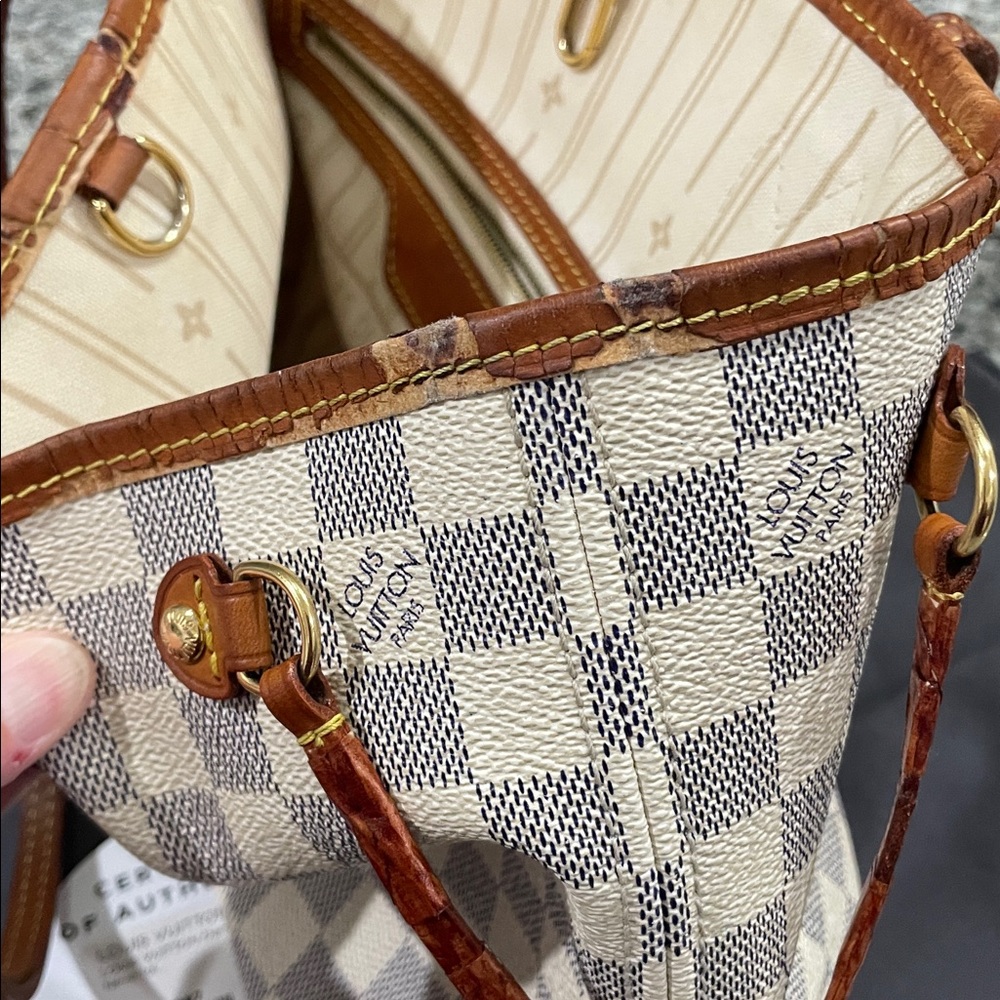 Louis Vuitton Damier Azur Canvas Tote with Brown Leather Trim - Picture 13 of 14
